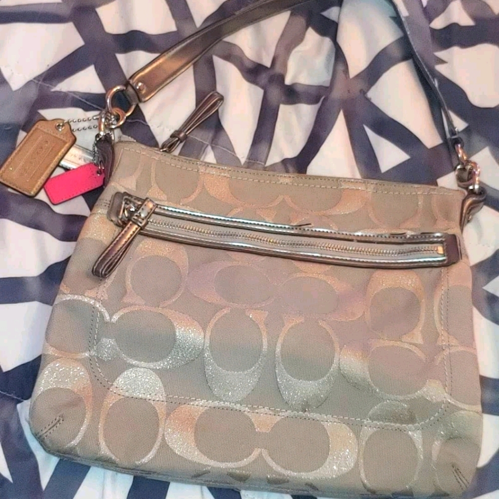 A light tanish grey Coach purse